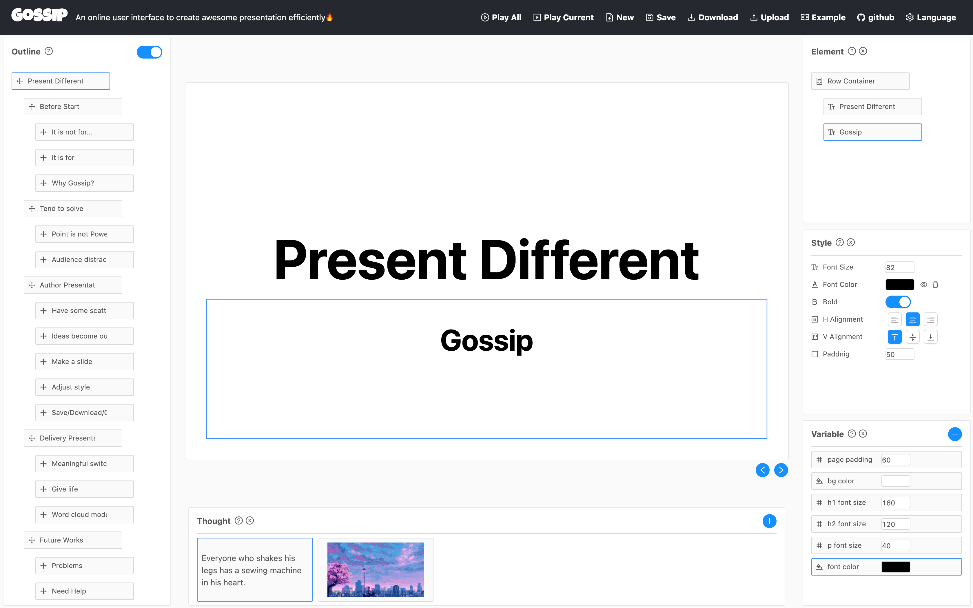 Gossip: An Online Platform for Creative Presentation